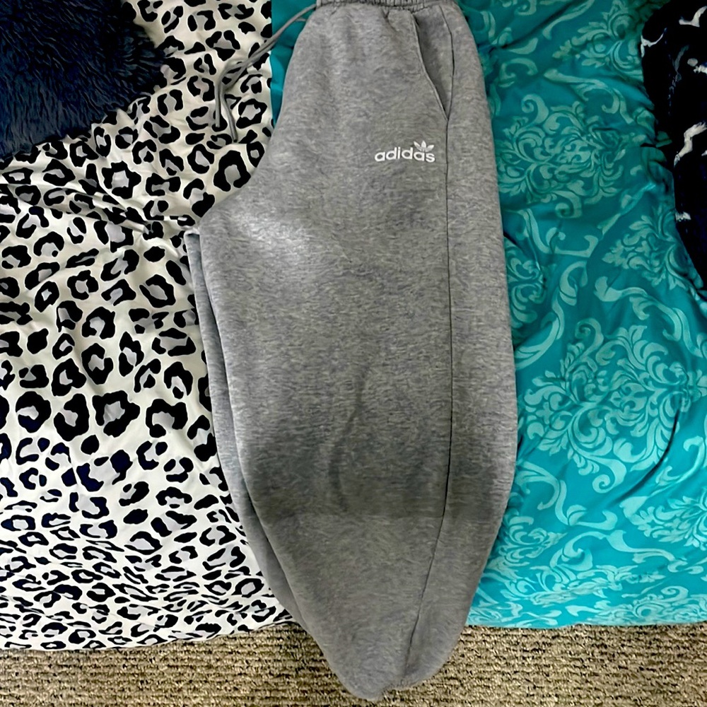 these are some gray Adidas sweatpants they are a size small